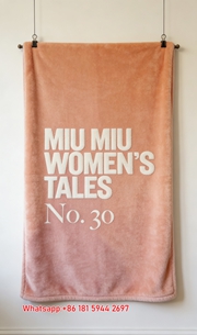 Miu Miu Women's Tales No 30 Print Flannel Throw Blanket Warm Terracotta and Blush Pink Gradient Background with Bold Off White Text IMG_0431